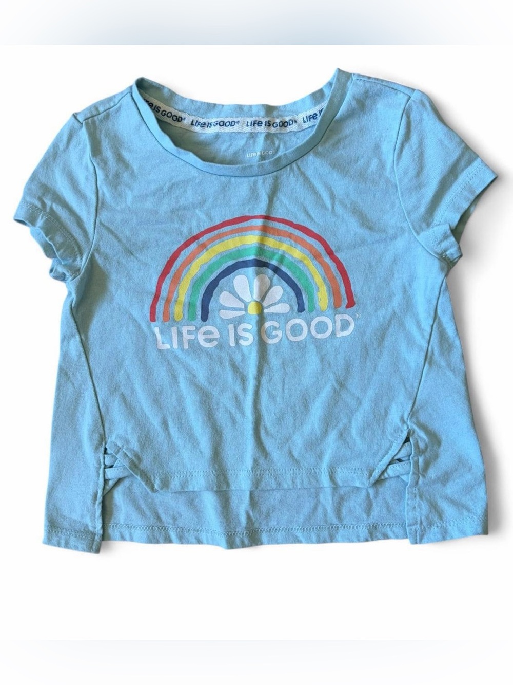 Life Is Good Light Blue Girls' Rainbow Daisy cropped Tee Sz 6